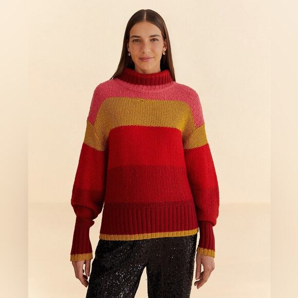 Farm Rio Shiny Stripes Turtleneck Sweater XXS - Picture 3 of 6